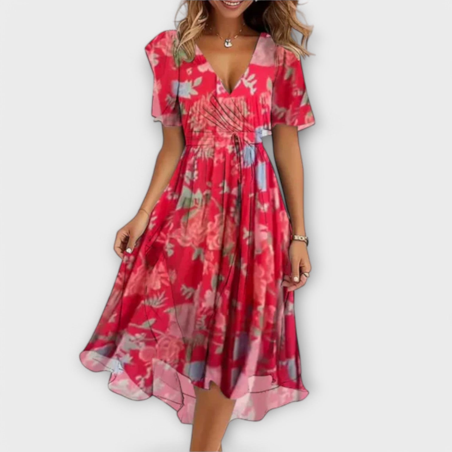Isolde | Floral V-Neck Wrap Midi Dress